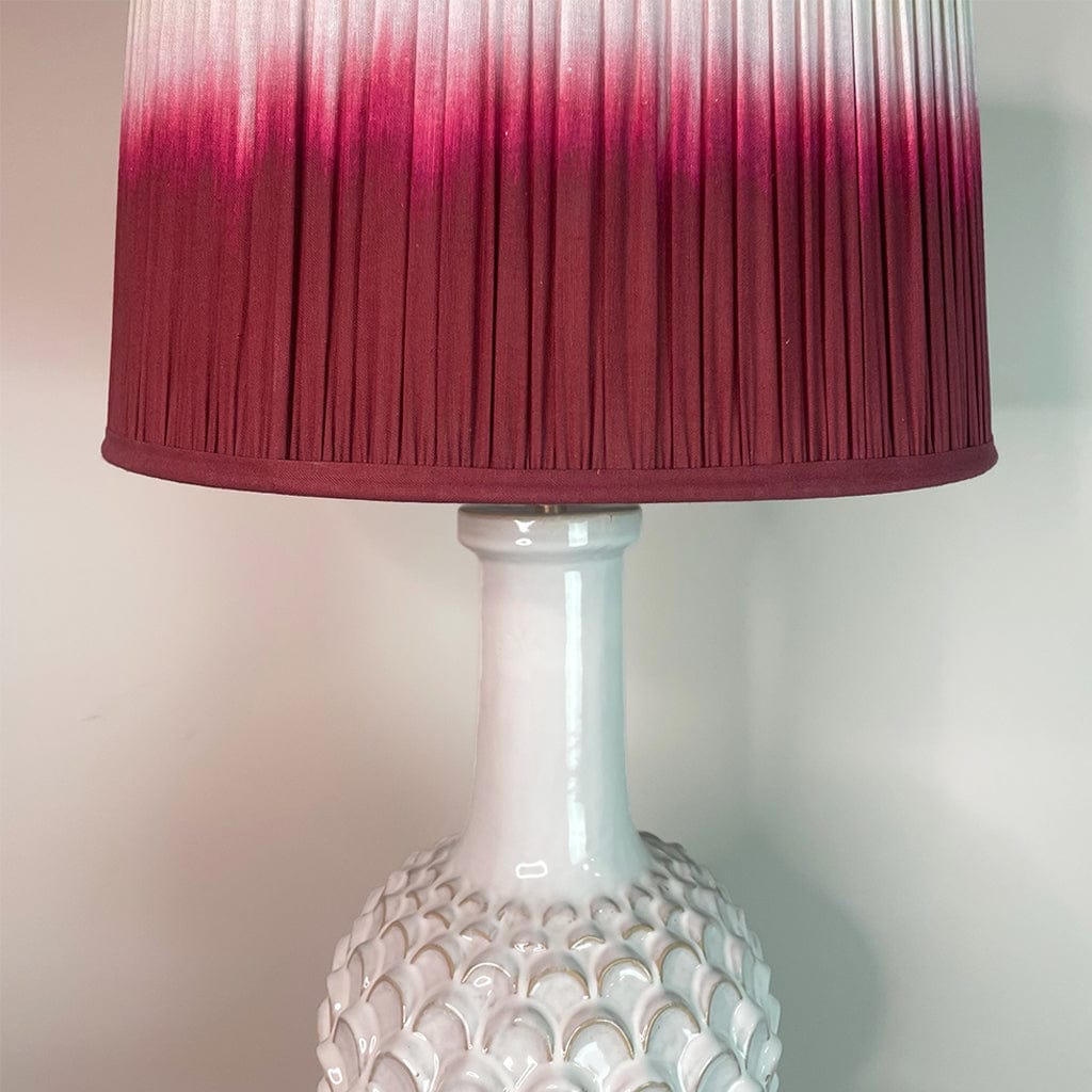 Edlyn White Reactive Glaze Table Lamp with Fuschia Ombre Tapered Shade