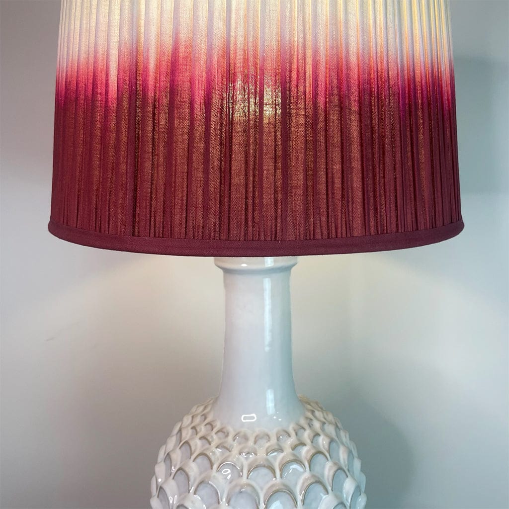 Edlyn White Reactive Glaze Table Lamp with Fuschia Ombre Tapered Shade