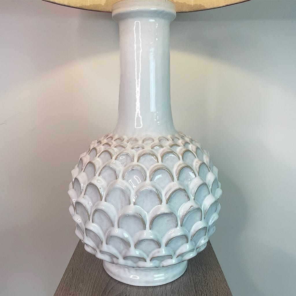 Edlyn White Reactive Glaze Table Lamp with Fuschia Ombre Tapered Shade