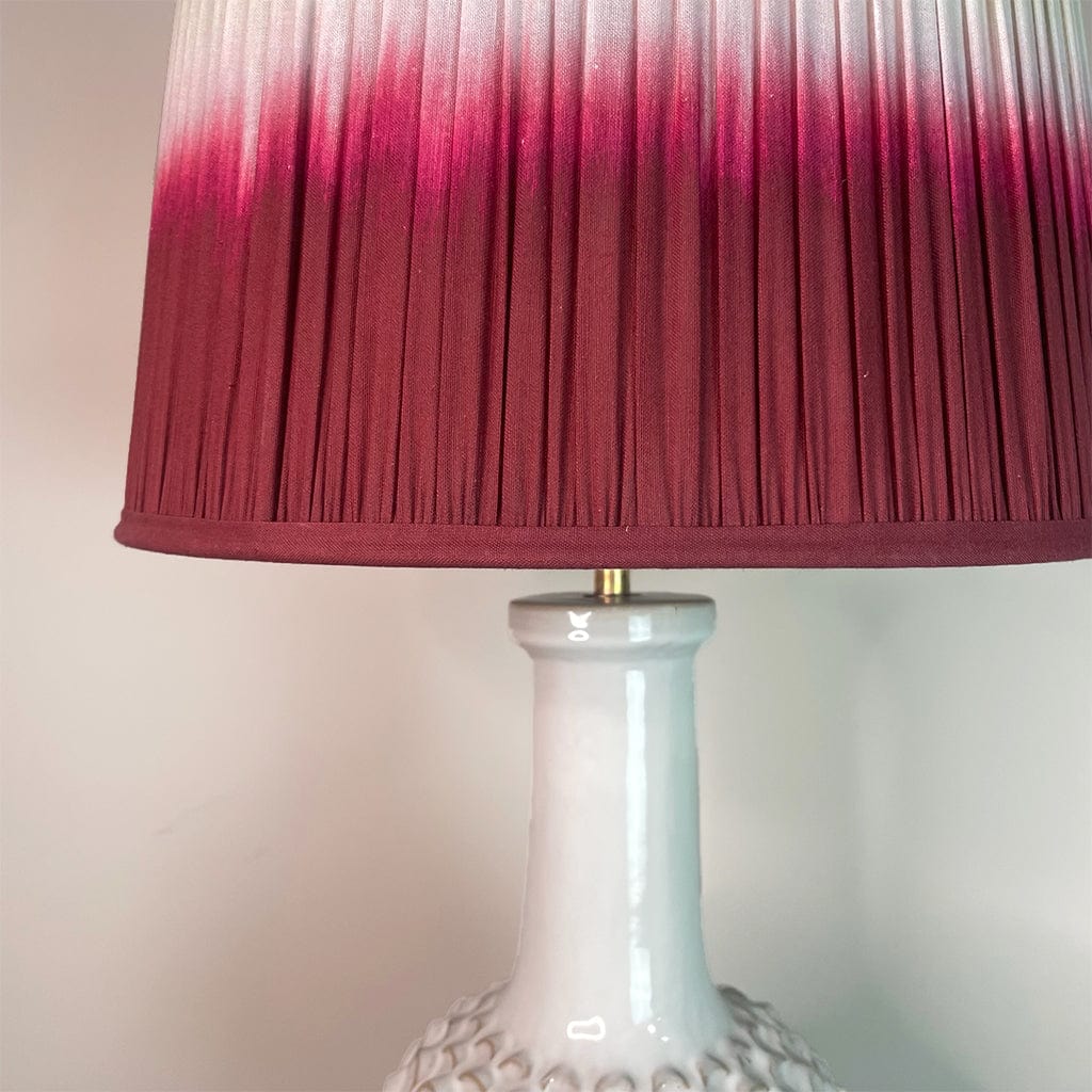 Edlyn White Reactive Glaze Table Lamp with Fuschia Ombre Tapered Shade