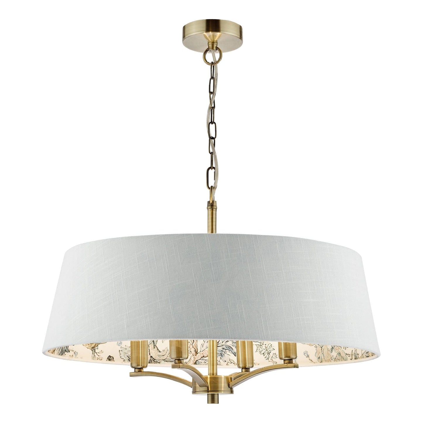 Delft 4 Light Aged Brass Pendant with Ivory Chinoiserie Print Shade