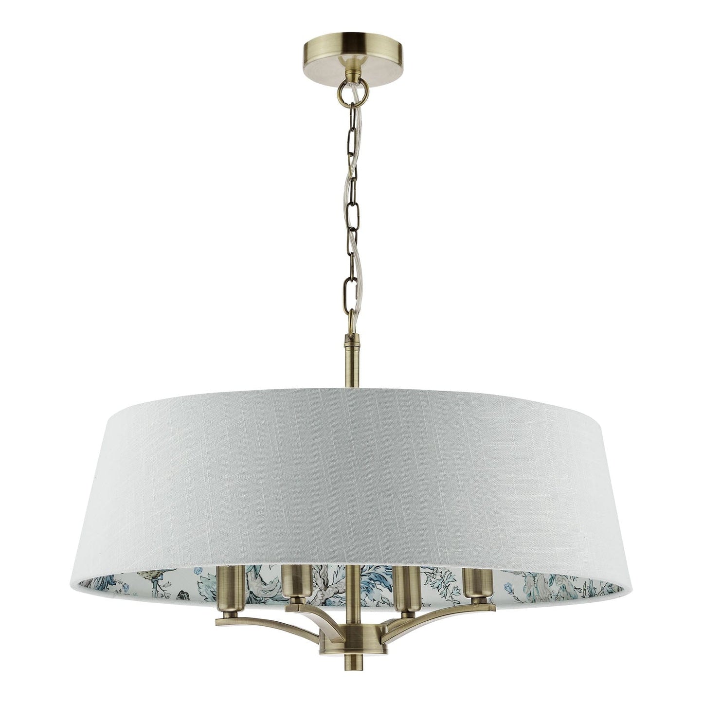 Delft 4 Light Aged Brass Pendant with Ivory Chinoiserie Print Shade