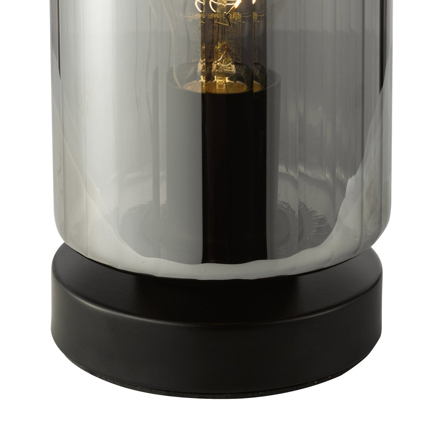 Lamp with smoked glass shade and black base on a white background