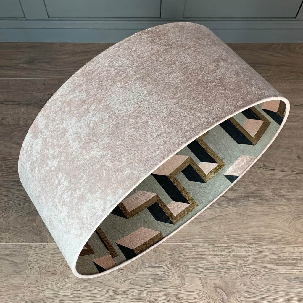 Dusky Pink Velvet Pendant Shade with Arte Detour Wallpaper Lining