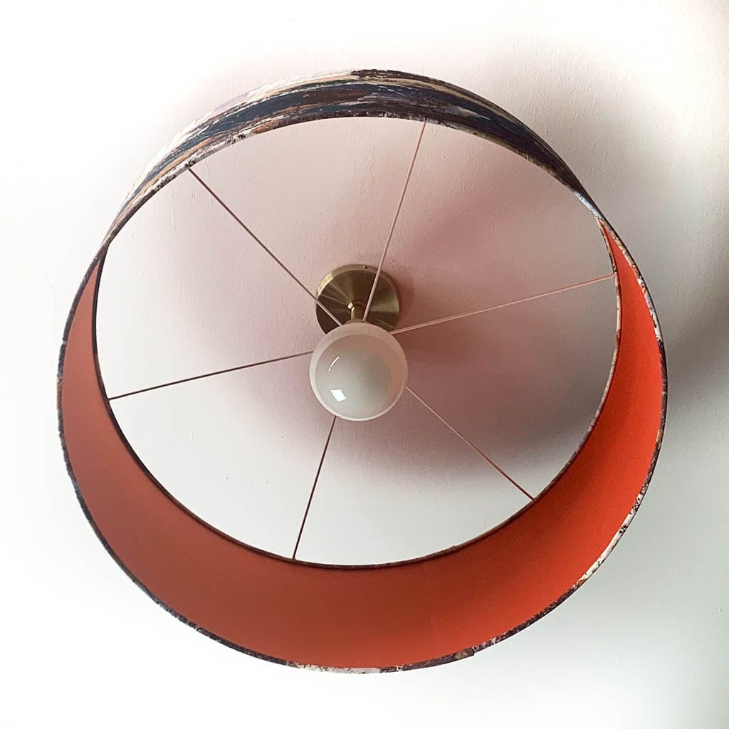 Mairi Helena Mirrored Storm Linen Dark Pendant Shade with Satsuma Orange Silk Lining