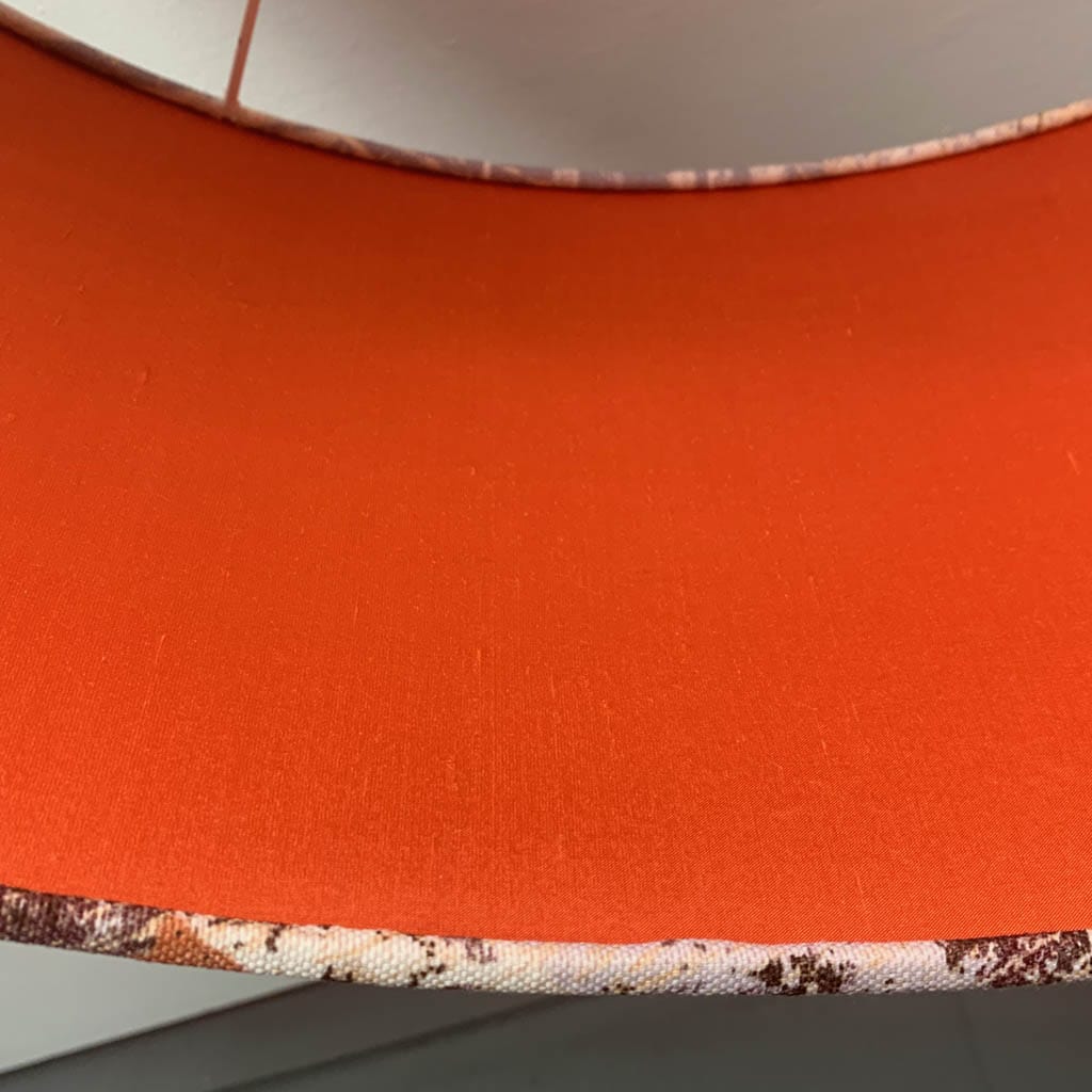 Mairi Helena Mirrored Storm Linen Dark Pendant Shade with Satsuma Orange Silk Lining