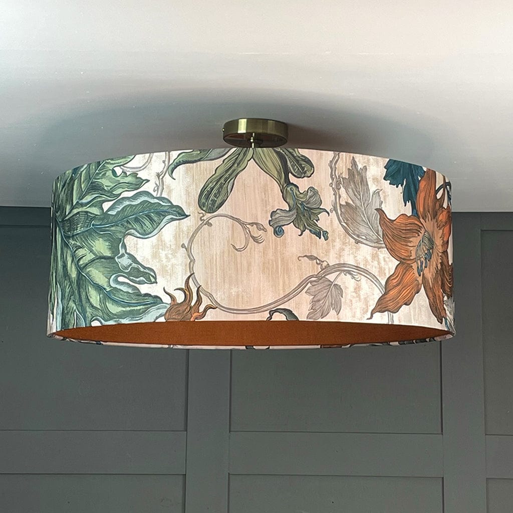Timorous Beasties Epic Botanic Blue Rust Pendant Shade with Mineral Spice Fabric Lining