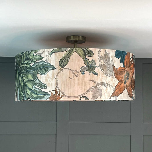 Timorous Beasties Epic Botanic Blue Rust Pendant Shade with Mineral Spice Fabric Lining