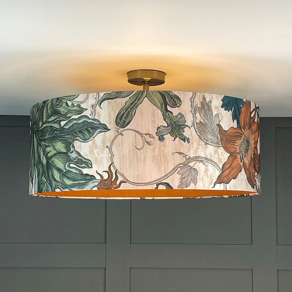 Timorous Beasties Epic Botanic Blue Rust Pendant Shade with Mineral Spice Fabric Lining