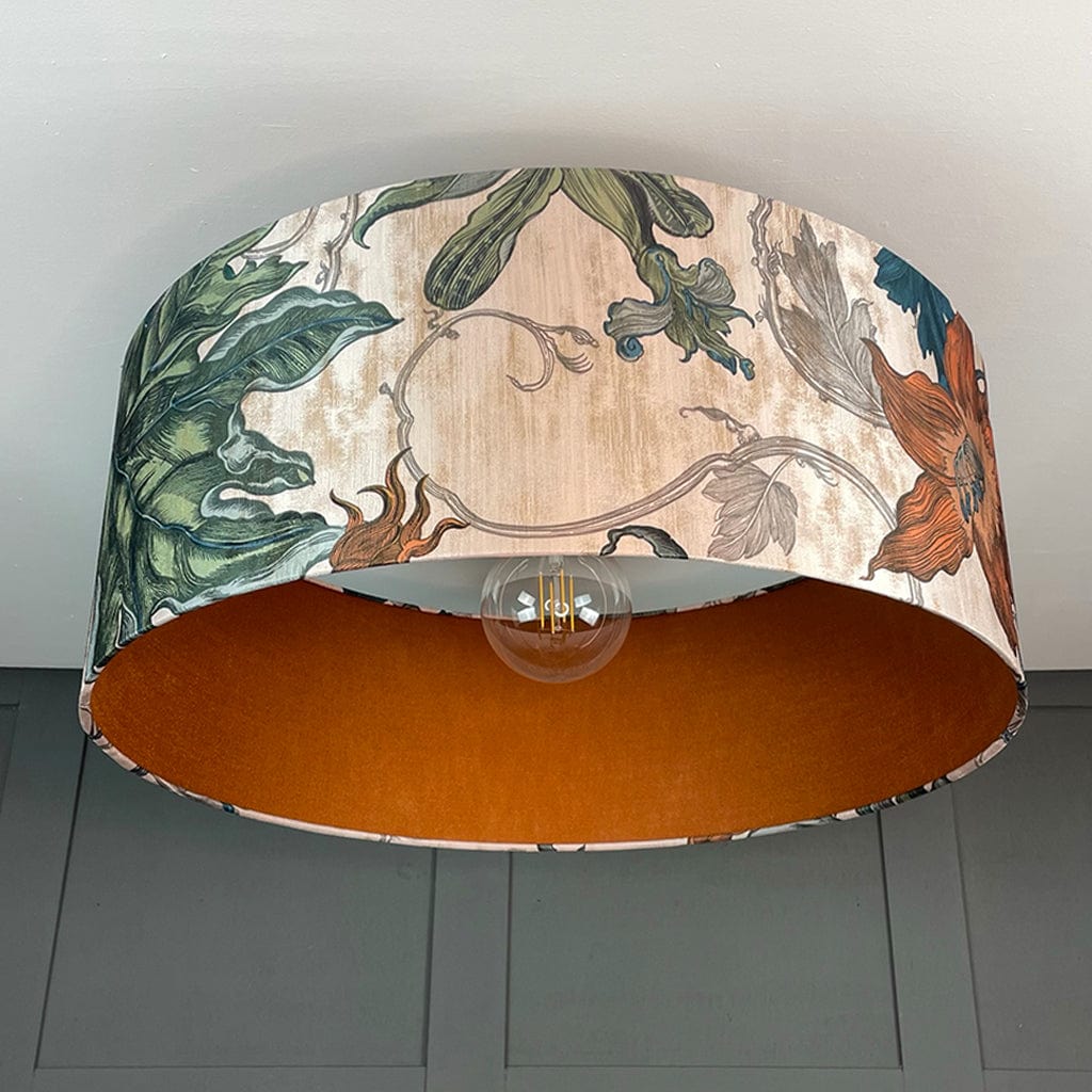 Timorous Beasties Epic Botanic Blue Rust Pendant Shade with Mineral Spice Fabric Lining