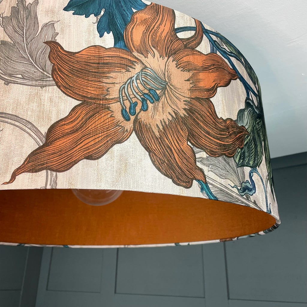 Timorous Beasties Epic Botanic Blue Rust Pendant Shade with Mineral Spice Fabric Lining