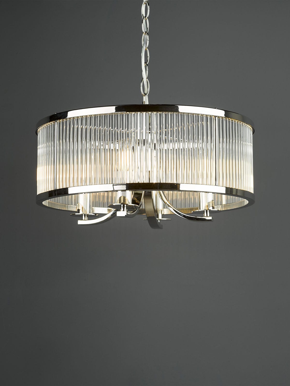 Eltham 4 Light Glass Rod Pendant Polished Nickel and Crystal