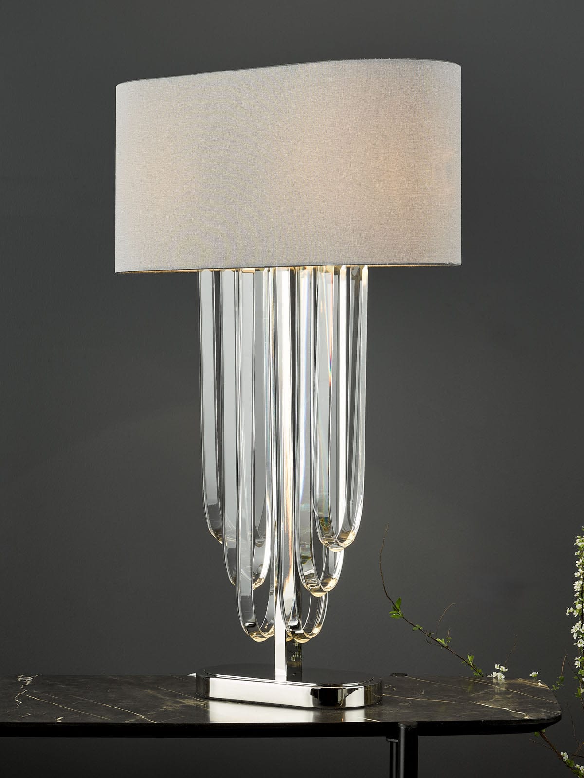 Eltham 2 Light Table Lamp Polished Nickel and Crystal With Shade