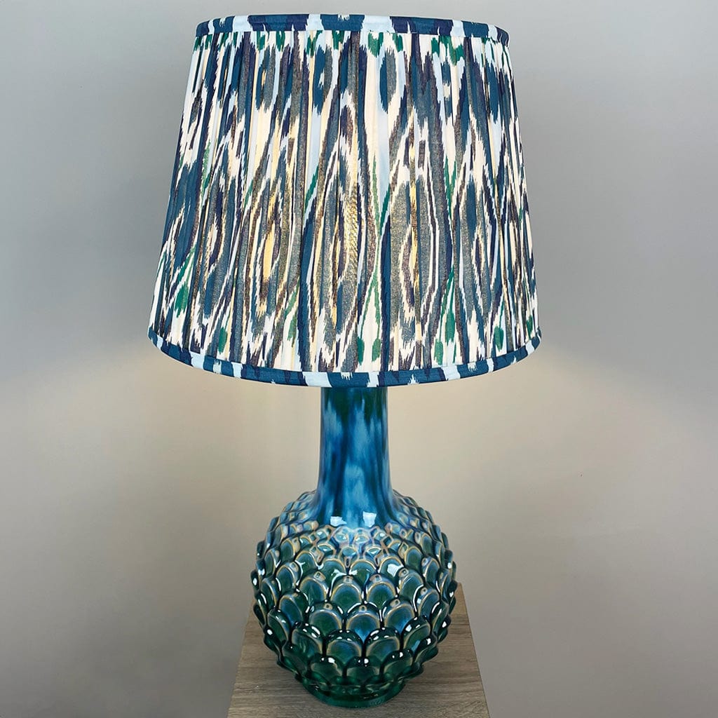 Edlyn Blue Green Ceramic Table Lamp with Ocean Blue Ikat Tapered Shade