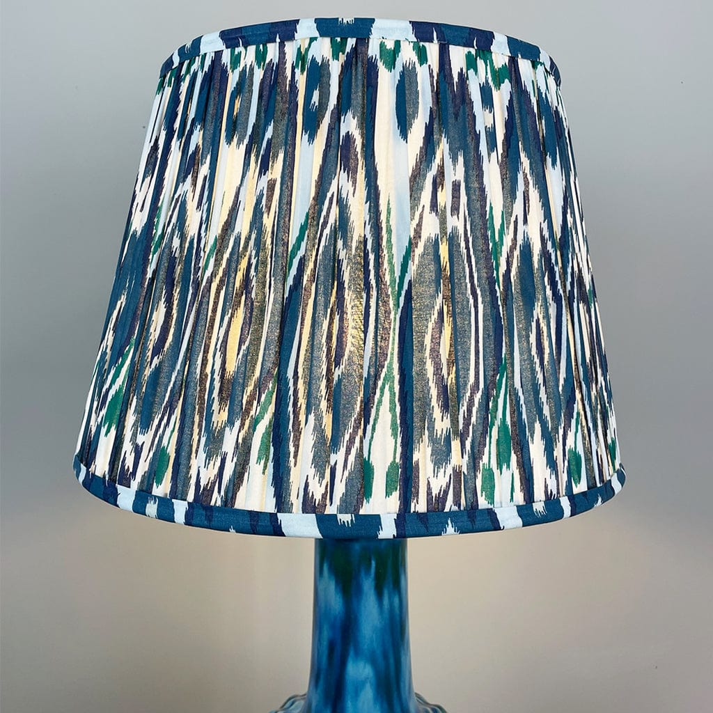 Edlyn Blue Green Ceramic Table Lamp with Ocean Blue Ikat Tapered Shade