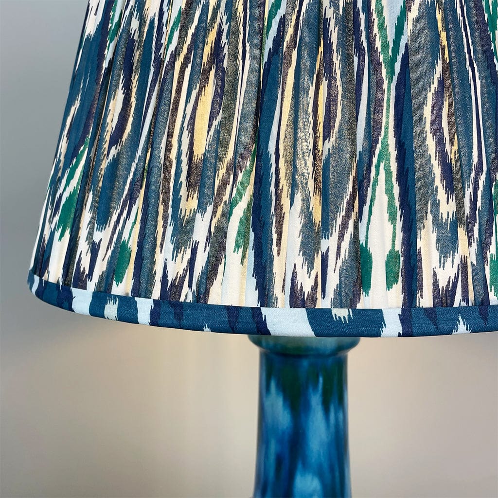 Edlyn Blue Green Ceramic Table Lamp with Ocean Blue Ikat Tapered Shade