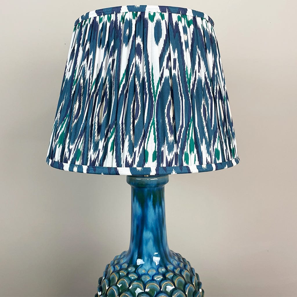 Edlyn Blue Green Ceramic Table Lamp with Ocean Blue Ikat Tapered Shade