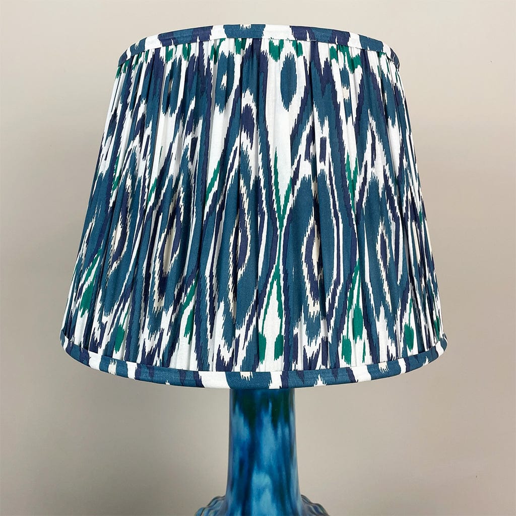 Edlyn Blue Green Ceramic Table Lamp with Ocean Blue Ikat Tapered Shade