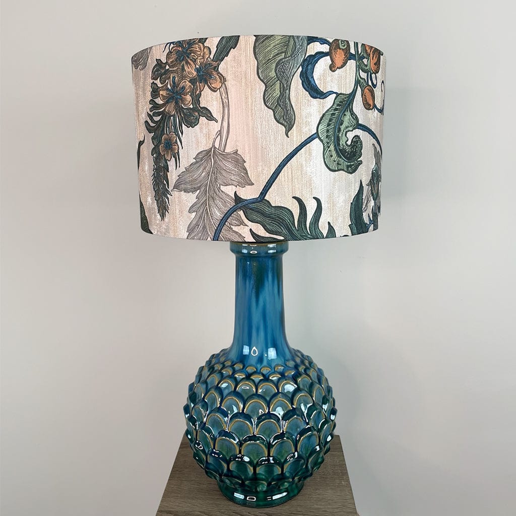 Edlyn Blue Green Ceramic Table Lamp with Timorous Beasties Epic Botanic Shade