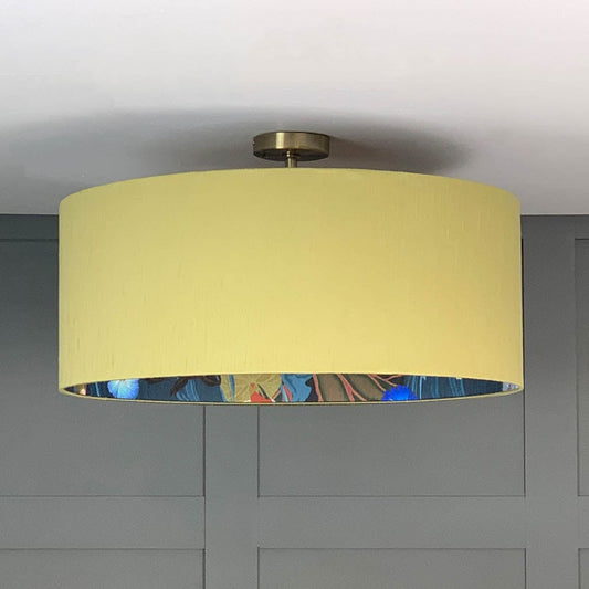 Astor Green Pesto Faux Silk Pendant Shade with Arte Koi Wallpaper Lining
