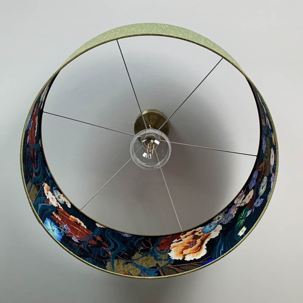 Astor Green Pesto Faux Silk Pendant Shade with Arte Koi Wallpaper Lining