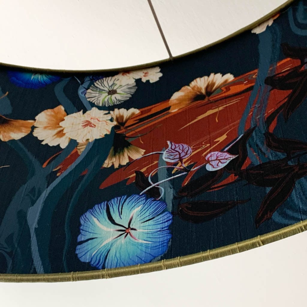 Astor Green Pesto Faux Silk Pendant Shade with Arte Koi Wallpaper Lining