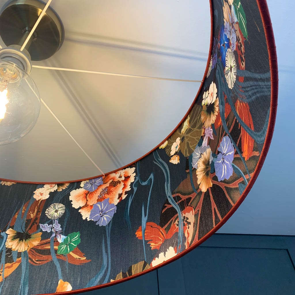 Astor Phoenix Faux Silk Pendant Shade with Arte Koi Wallpaper Lining