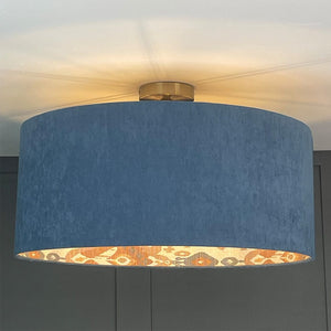 Electrified Boho Shell Ikat Fabric Shade with Ocean Outer