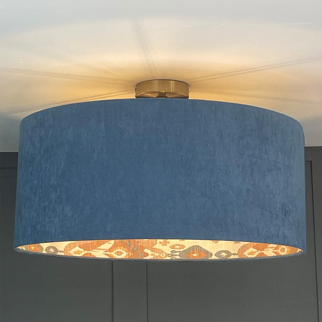 Boho Shell Ikat Lined Pendant Shade with Ocean Outer