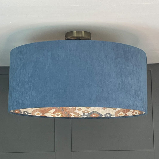 Boho Shell Ikat Lined Pendant Shade with Ocean Outer