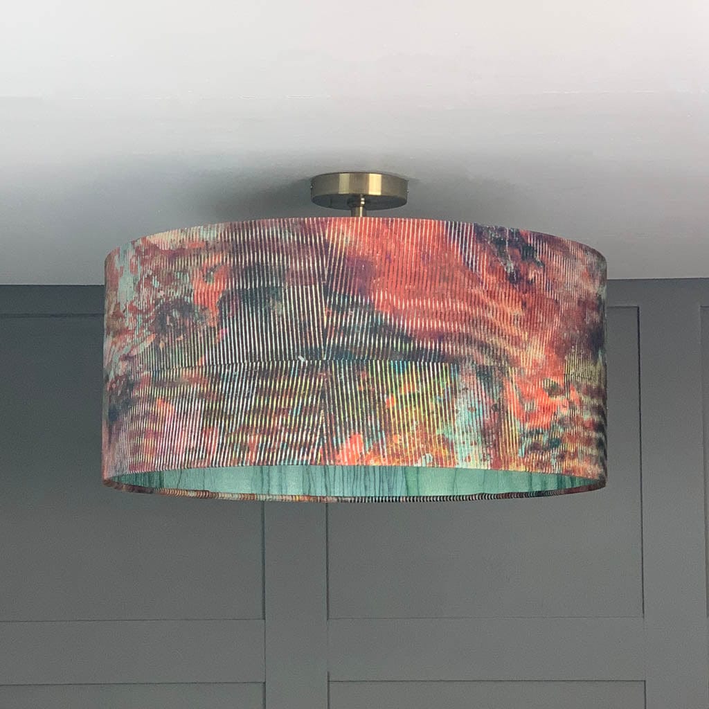 Chameleon Velvet Pendant Shade with Anthology Metamorphic Amazonite Apatite Wallpaper Lining