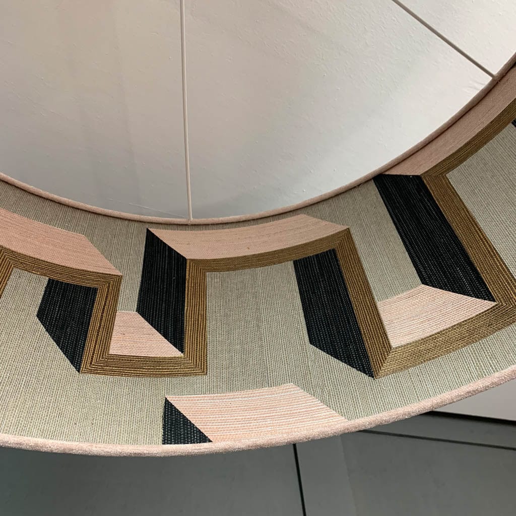 Dusky Pink Velvet Pendant Shade with Arte Detour Wallpaper Lining