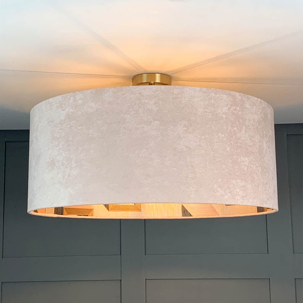 Dusky Pink Velvet Pendant Shade with Arte Detour Wallpaper Lining