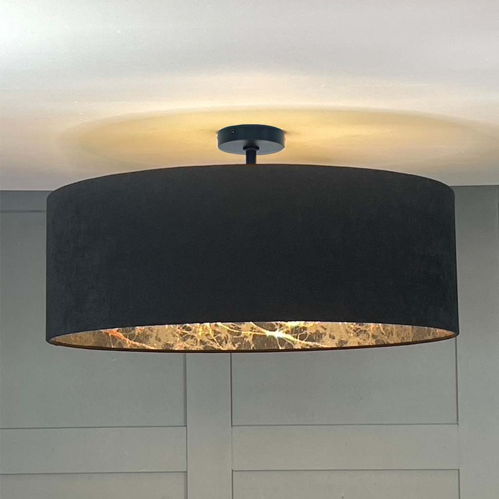 Noir Velvet Pendant Shade with Lava Bronze Fabric Inner