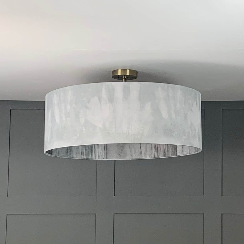 Light Grey Ombre Pendant Shade with Harlequin Metamorphic Pewter Lead Wallpaper Lining