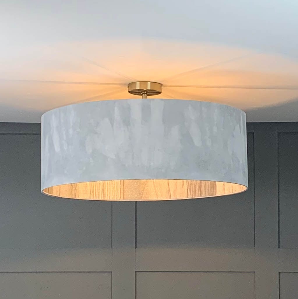 Light Grey Ombre Pendant Shade with Harlequin Metamorphic Pewter Lead Wallpaper Lining