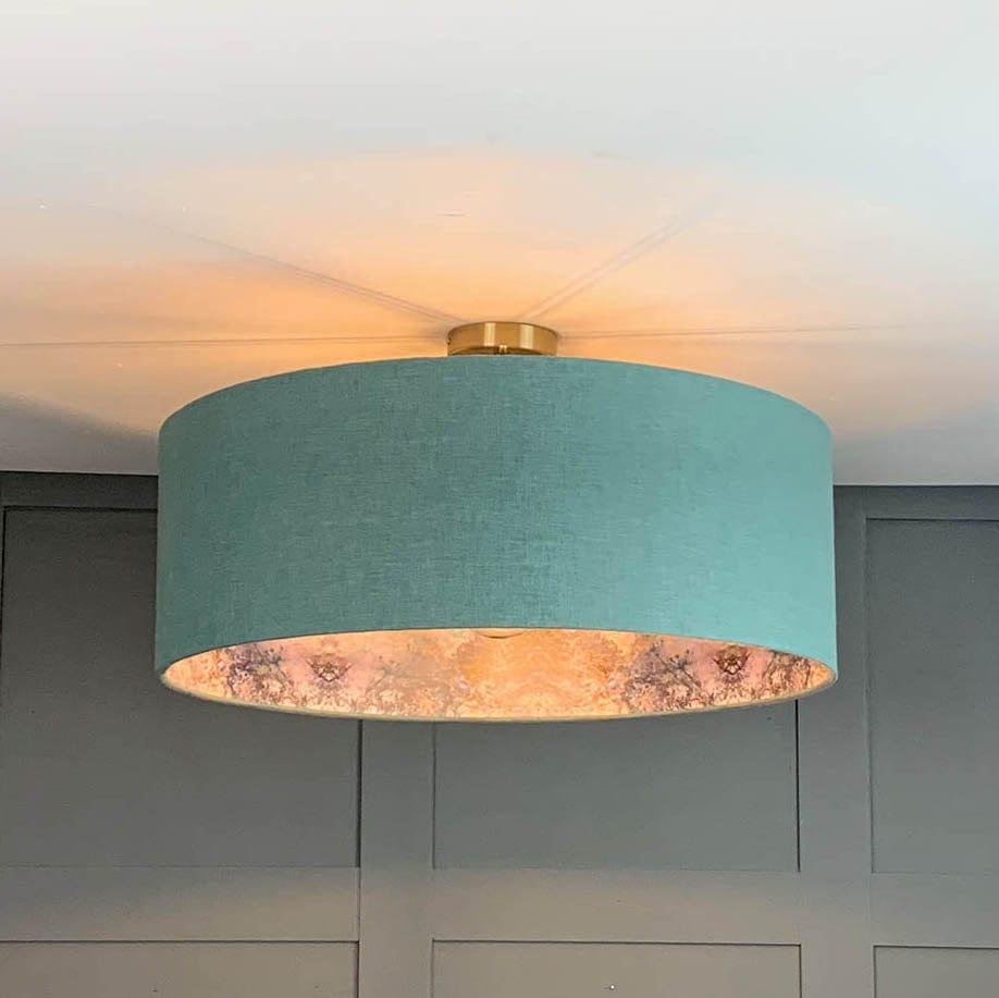 Oslo Spray Pendant Shade with Mairi Helena Hebridean Homelands Wallpaper Lining