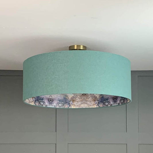 Oslo Spray Pendant Shade with Mairi Helena Hebridean Homelands Wallpaper Lining