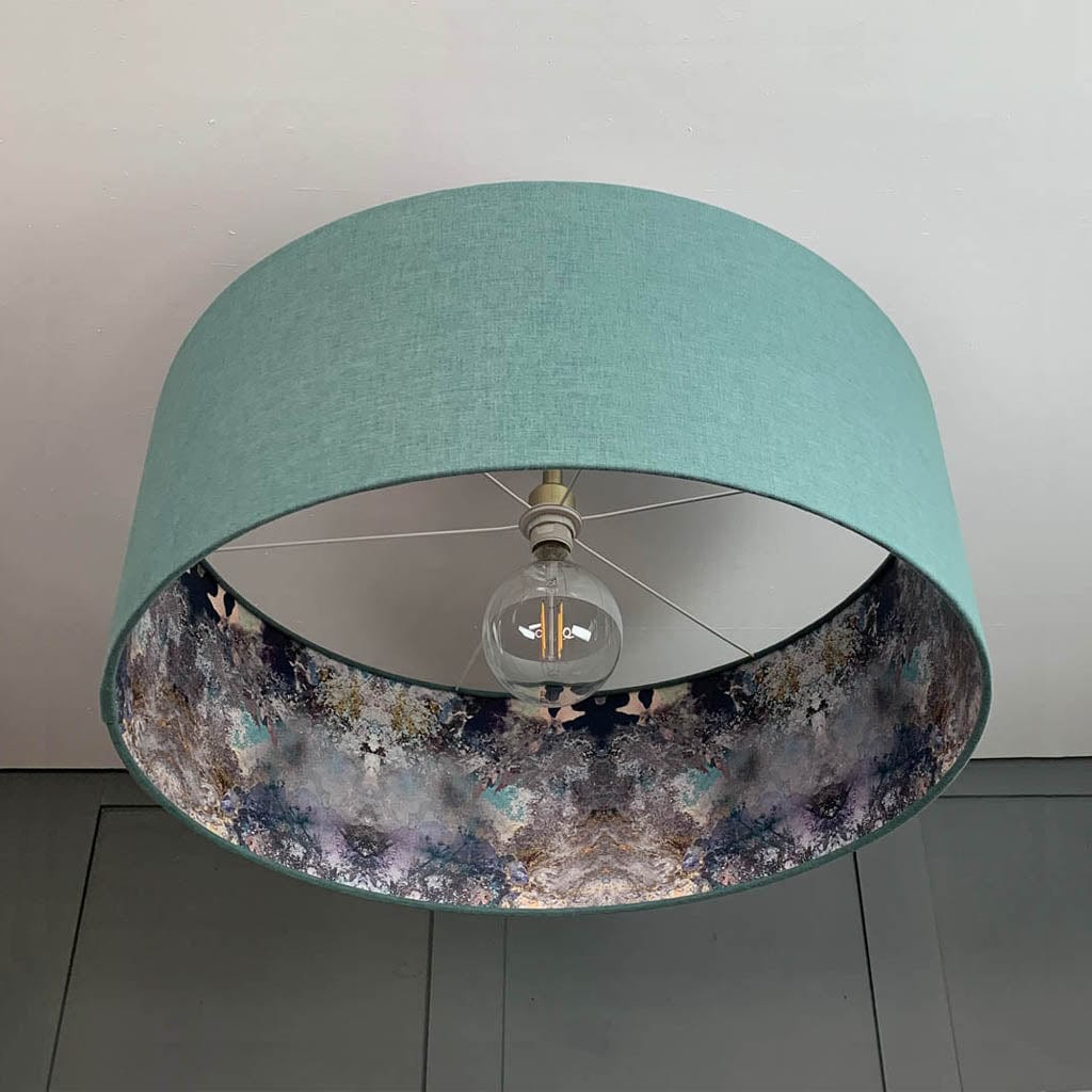 Oslo Spray Pendant Shade with Mairi Helena Hebridean Homelands Wallpaper Lining