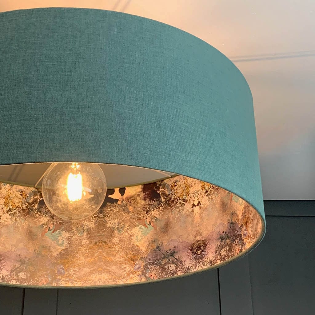 Oslo Spray Pendant Shade with Mairi Helena Hebridean Homelands Wallpaper Lining