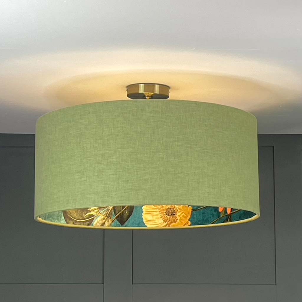 Passiflora Kingfisher Fabric Pendant Shade with Meadow Green Outer