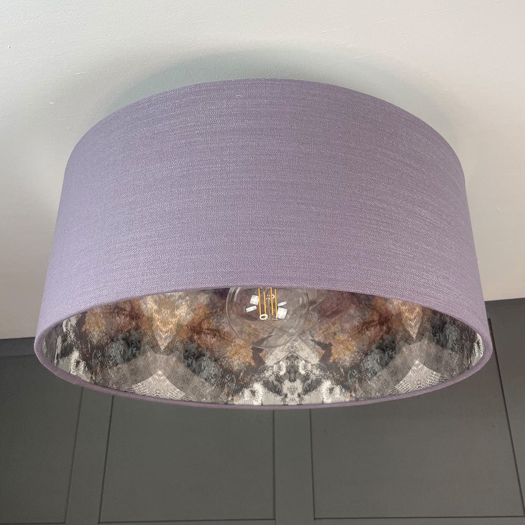 Saxon Violet Pendant Shade with Mairi Helena Scottish Flora Grey Thistle Wallpaper Lining