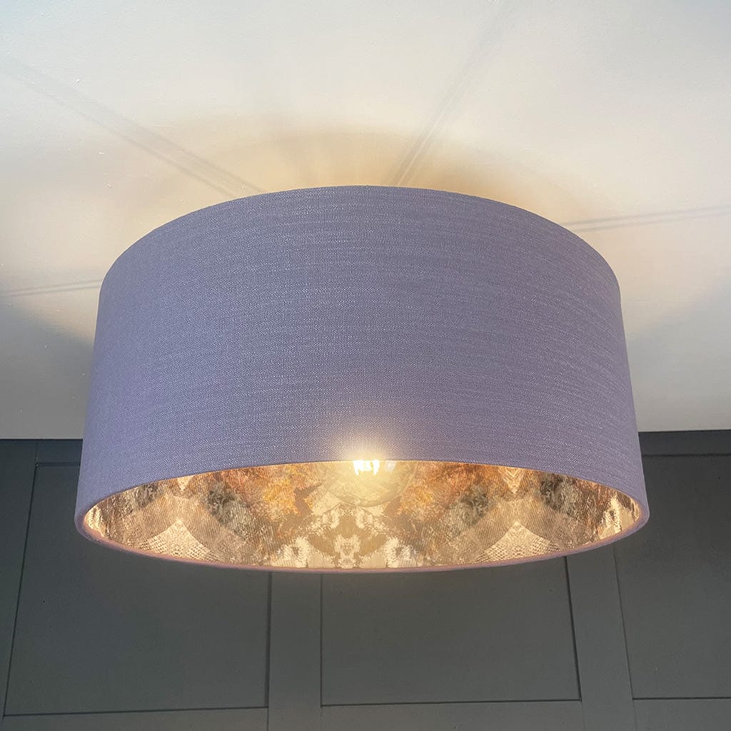 Saxon Violet Pendant Shade with Mairi Helena Scottish Flora Grey Thistle Wallpaper Lining