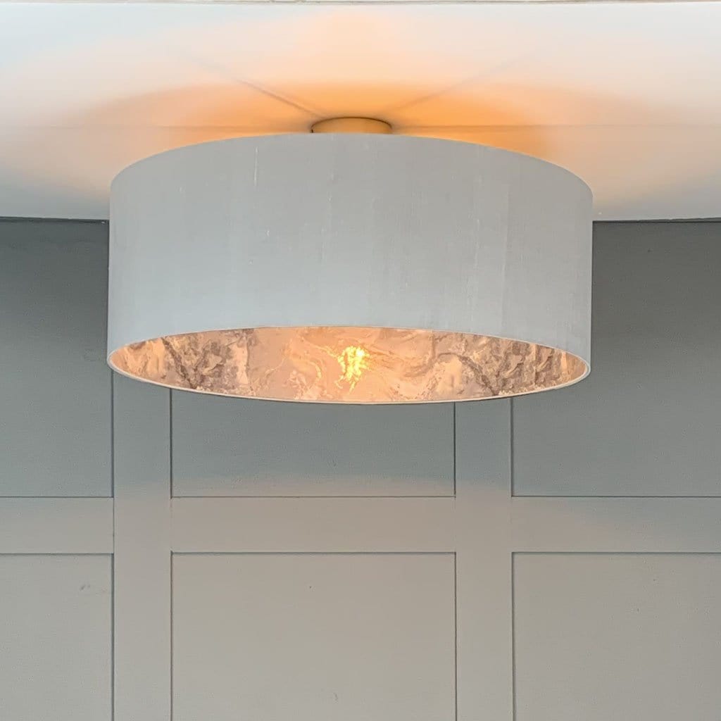 Silver Silk Pendant Shade with Sango Bay Storm Wallpaper Lining