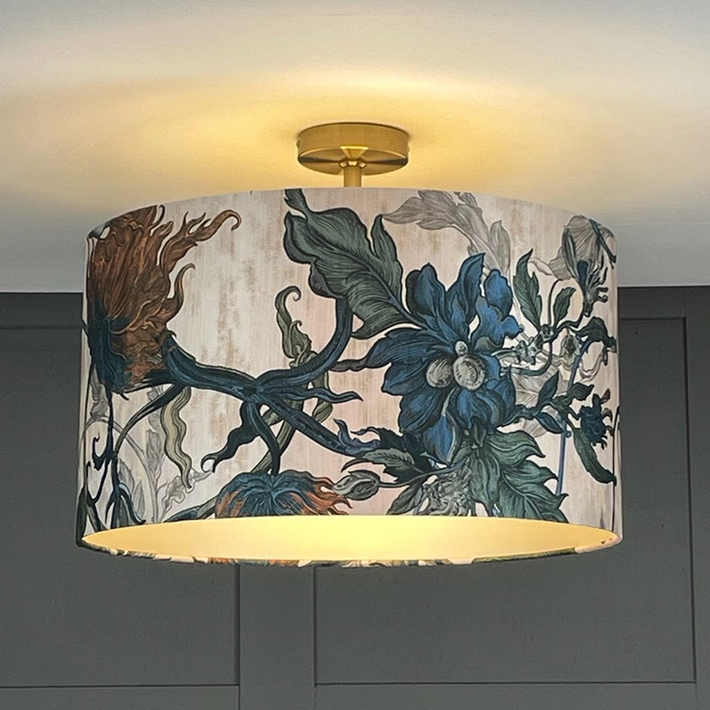 Timorous Beasties Epic Botanic Blue Rust Drum Shade with Champagne Lining