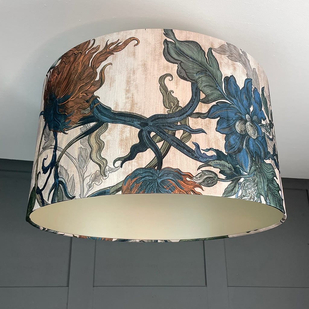 Timorous Beasties Epic Botanic Blue Rust Drum Shade with Champagne Lining