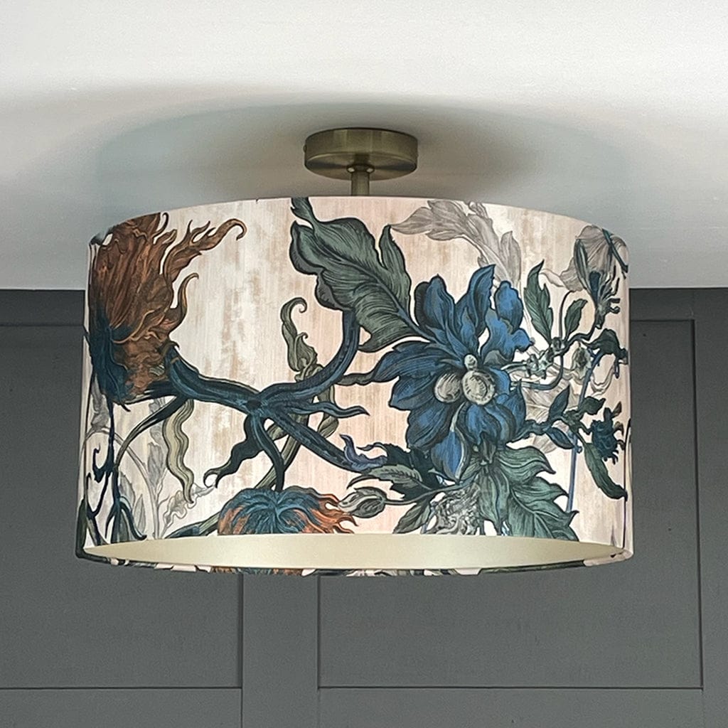 Timorous Beasties Epic Botanic Blue Rust Drum Shade with Champagne Lining