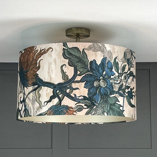 Timorous Beasties Epic Botanic Blue Rust Drum Shade with Champagne Lining
