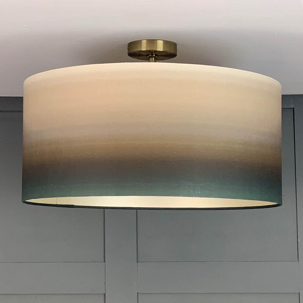 Julia Clare's Midnight Lagoon Linen in Green Olive Pendant Shade with Champagne Lining