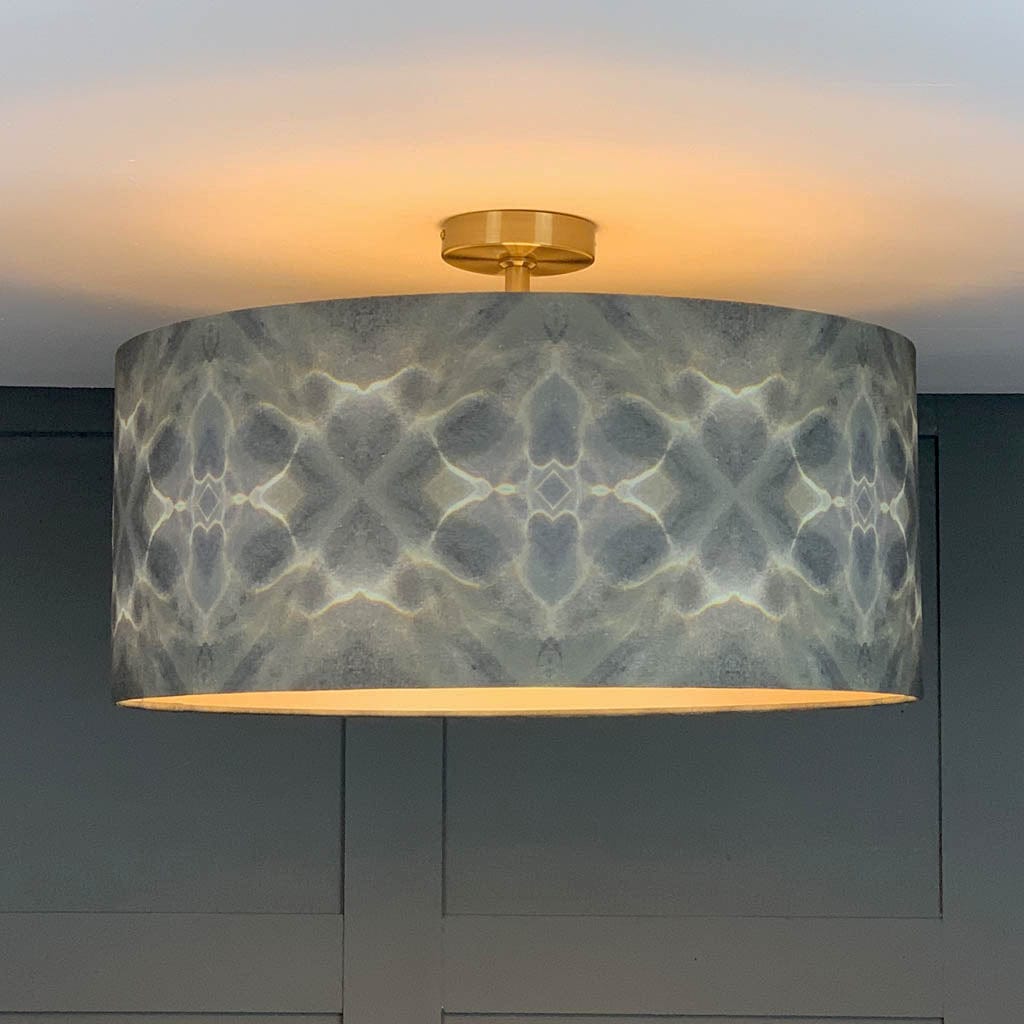 Julia Clare's Underworld Ripples Linen in Green Olive Pendant Shade with Champagne Lining